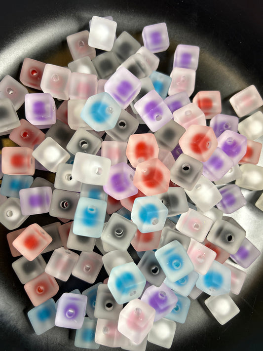 14mm Frosted Double Layer Cube Beads