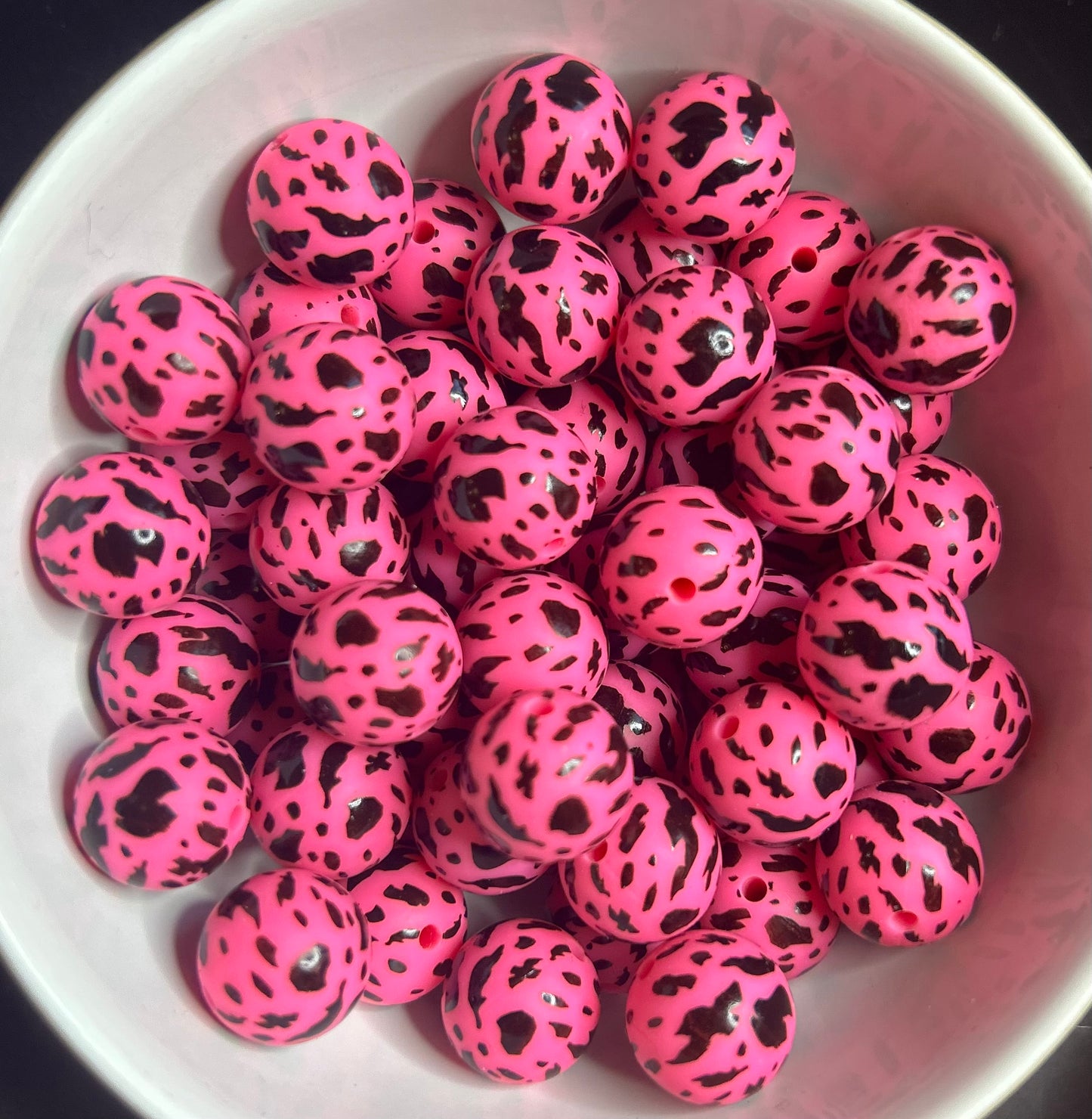 New Pink Cow Print Printed Silicone Beads