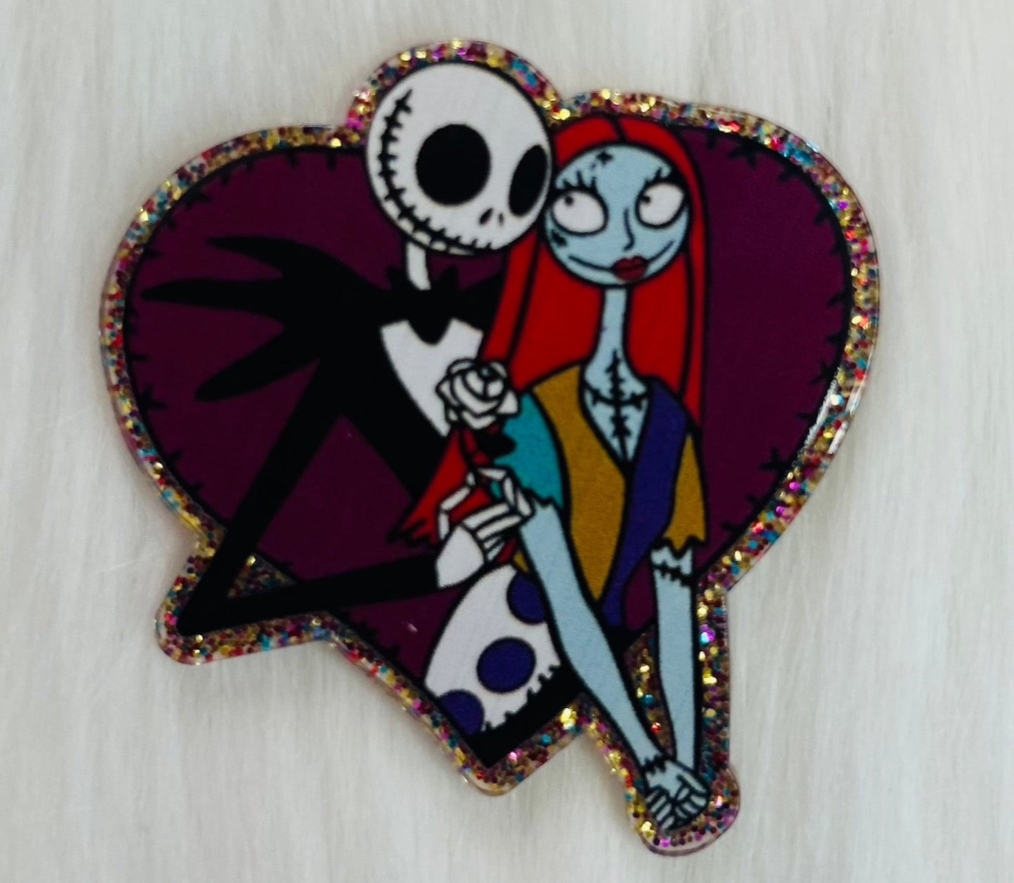 Skeleton Man & Stitches Girl Rainbow Glitter Acrylic