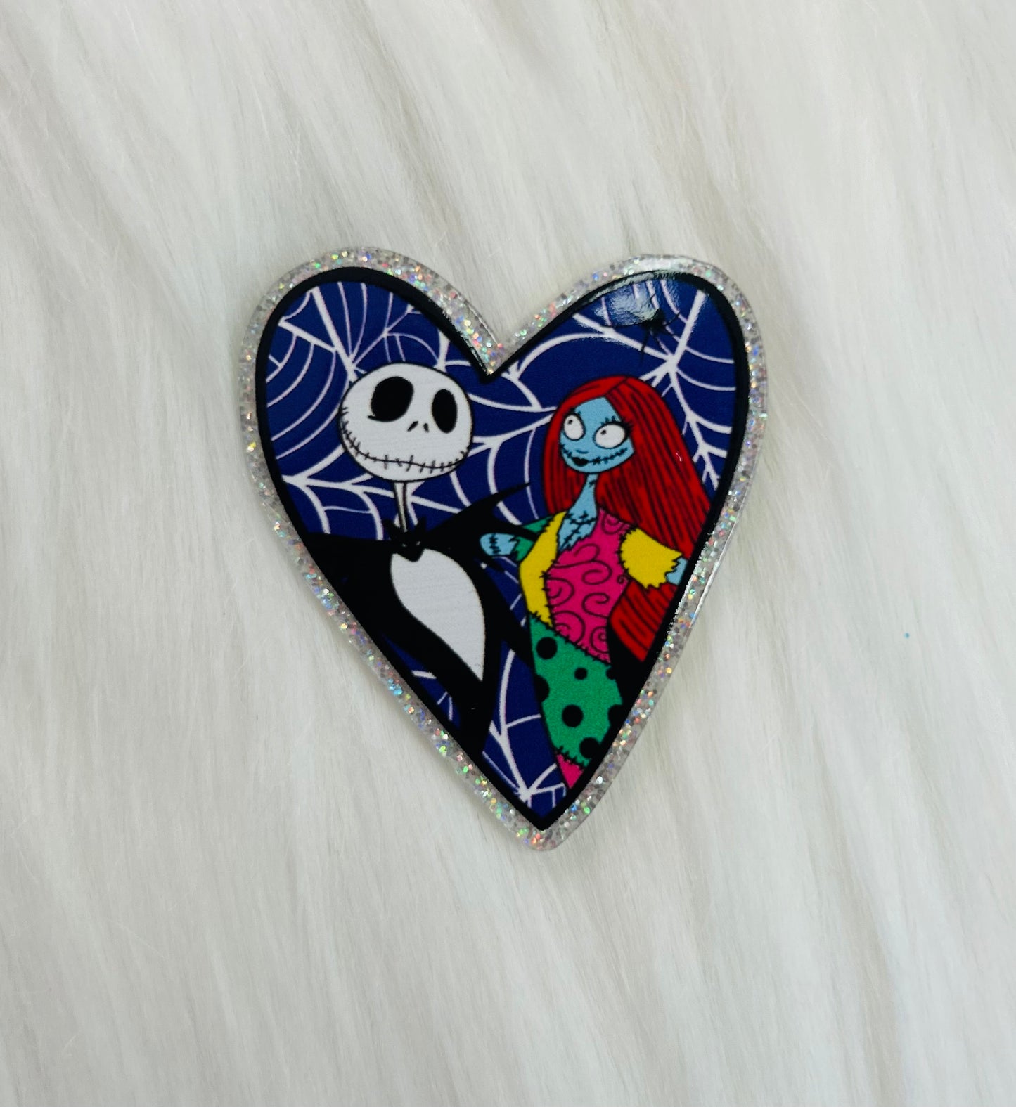 Skeleton Man & Stitches Girl Silver Glitter Acrylic