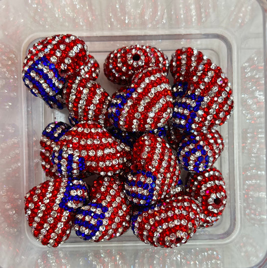 Fancy Rhinestone Red, White, & Blue Heart Beads