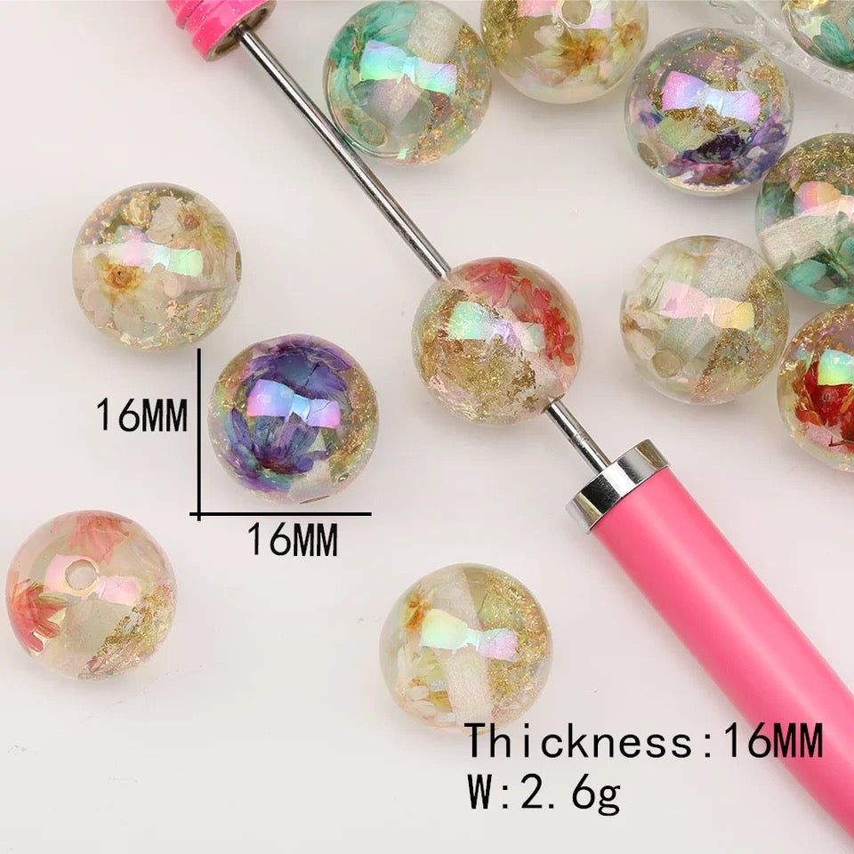 16mm UV Real Dried Flower Gold Flake Beads