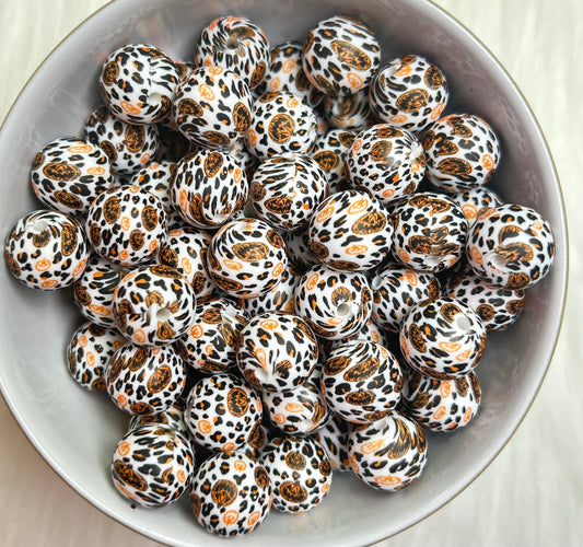 New Pumpkin Cheetah Print Printed Silicone Beads