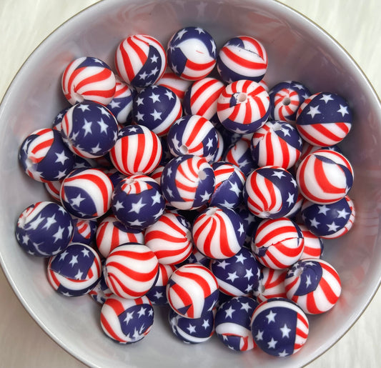 New American Flag Printed Silicone Beads