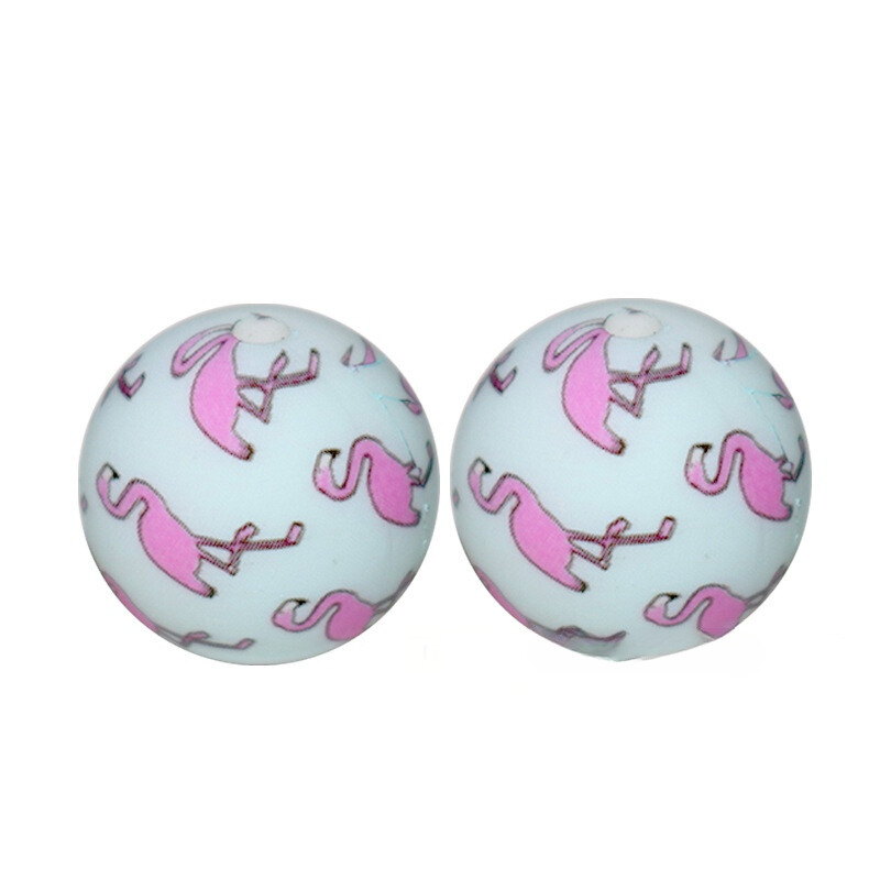 New Flamingo Printed Silicone Beads